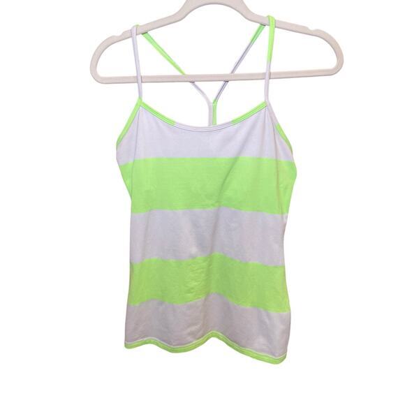 Lululemon Women 8 Power Y Tank Luon Light Bold Stripe Zippy Green‎ Neon Green - Picture 3 of 15